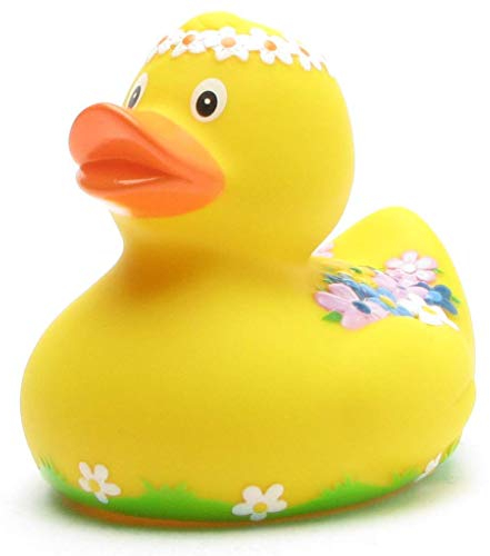 Duckshop, paperella da bagno con motivo floreale, lunghezza 8 cm, con portachiavi a forma di paperella da bagno