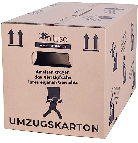 mituso Lot de 15 cartons de déménagement 600 x 330 x 350 mm jusqu'à 40 kg | Cartons à livres extra stables et grands | En papier recyclé et réutilisable | Grand carton d'emballage pour déménagement