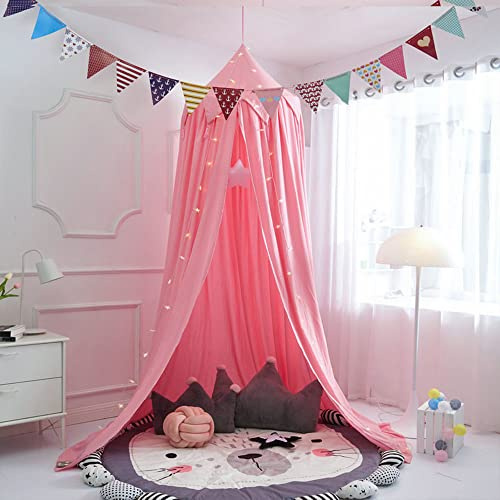Surwin Ciel de Lit pour Bébé Enfants, Moustiquaire Rideau Baldaquin Dôme Princesse Tente de Lit, Décoration Chambre à Coucher Dressing Lecture Maison de Jeux (gland rose)
