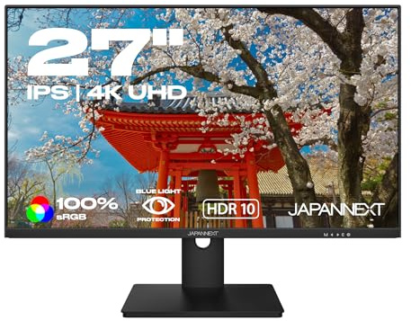 JAPANNEXT Ecran PC | 27 | 4K UHD | Dalle IPS | Inclinaison réglable | Filtre Anti-lumiére Bleue | G-Sync/FreeSync