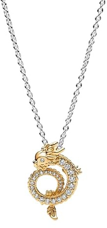 PANDORA Moments Bicolor Drachen Collier-Halskette aus Sterling Silber mit Zirkonia, Kompatibel Moments, 363070C01-45