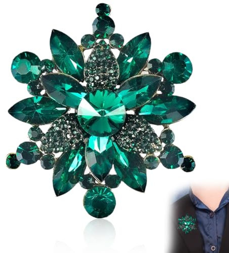 ZEPIQOR Broche, Broche Femme Vetement, Broche Fleur Femme, Strass Fleur Broche Émeraude Pierres Précieuses Vintage Broche Fleur Broche Broche Décorations pour Les Fêtes