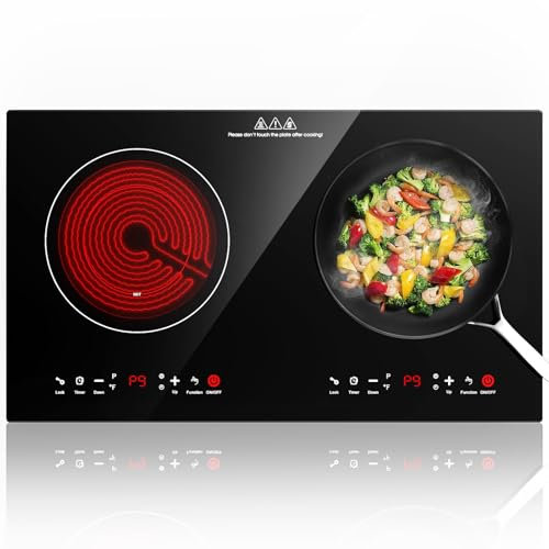 GTKZW Plaque Vitrocéramique 2 Feux, Plaque de Cuisson Électrique Plate 3600W, Réchaud Électrique 60cm avec 9 Températures et Niveaux de Puissance & Minuterie de 4 Heures, Pour Toutes Casseroles