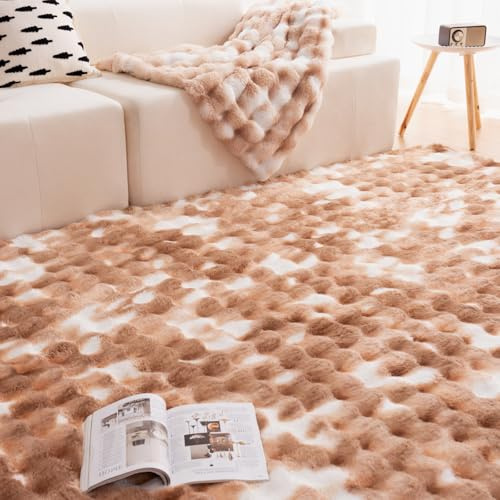 Vamcheer Tappeto Salotto Morbido- Tappeto Soggiorno Antiscivolo Bolla, Camera da Letto Moderno, Scendiletto, Stanza; Tappetto Pelo lungo & Lavabile, Marrone 80x150