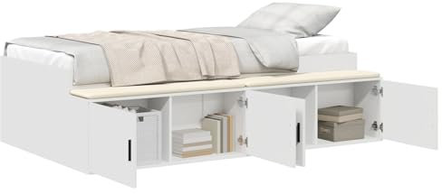 vidaXL Stauraum-Bettrahmen Weiß 100X200 cm Holzwerkstoff 4 Fächer Modernes Design Gemütlich und funktional für Schlafzimmer von Erwachsenen