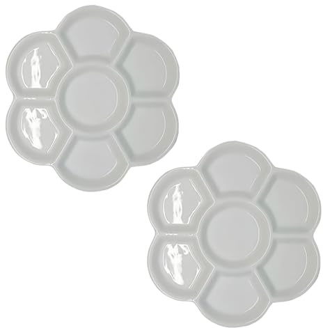 2Pcs Watercolor Paint Palette Tray Water Color Palletes Washable Paint Ceramic Paint Palette Porcelain Watercolor Palette for Artist Watercolor Painting Palettes and Palette Cups（White）