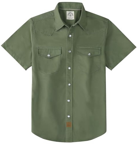 Dubinik® Chemise de Travail Homme Manches Courtes en Coton Épais avec Boutons-Pression Style Western