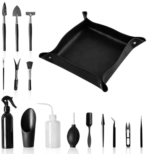 Kit de iniciación para bonsái, juego de 16 bonsáis con alfombrilla de trasplante densa de agua y bolsa de almacenamiento, mini herramientas de jardín, incluye tijeras bonsái, accesorios para plantas