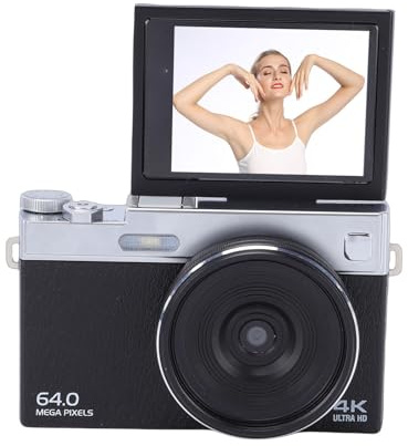 Annadue Videocámara con Cámara Digital 4K para Fotografía, Cámara sin Espejo Vlogging de 64MP con Pantalla Abatible de 3 Pulgadas, Zoom Digital 6X, Enfoque Automático, Estabilización de (Black)