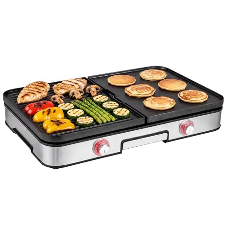 LIFEZEAL Griglia Elettrica 2000W, Barbecue Elettrico Con 2 Piastre Reversibili, Regolazione Individuale Della Temperatura, Vassoio Raccolti-grasso Lavabile, Per Casa, Balcone E Campeggio
