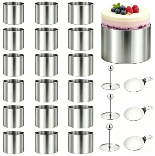 Neikafan Tårtring 6/7/8 cm diameter 15 stycken dessertringar 5 cm höga tårtringar matringar rostfritt stål serveringsringar matlagningsringar med lock och bas för arrangemang, mousse, bakning och