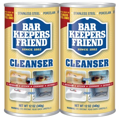 Bar Keepers Friend Powder Cleanser, 12 oz x 2, Multipurpose Cleaner, Degreaser & Remover for Burnt Stainless Steel Pots and Pans, Rust Stains, Hard Water Deposits & Soap Scum
