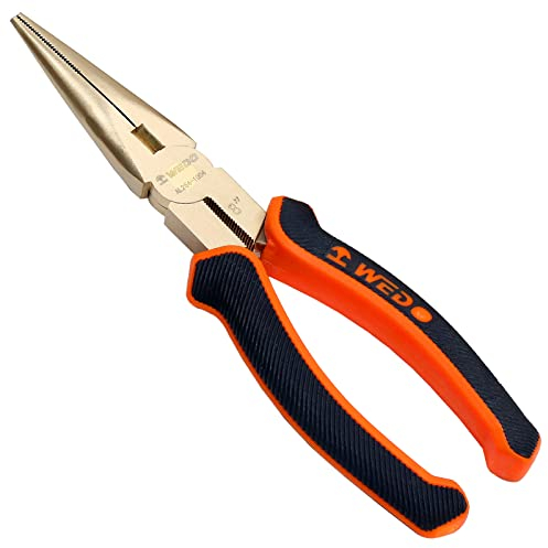 WEDO Nadelzange,Nicht funkelnd Flachrundzange mit Schneide,6 Zoll,Länge 150mm,Telefonzange,Aluminium Bronze,korrosionsbeständig,Spitzzange,Präzisions-Rundzange,BAM-und FM-Zertifikat