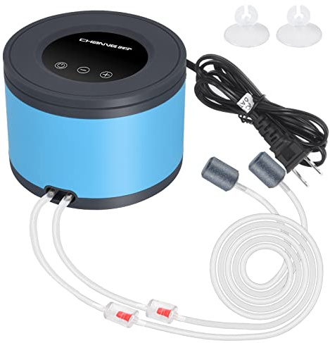 Aquarium Air Pump 2 Outlets, PERSUPER Ultra-Quite Oxygen Pump for Fish Tank 20-600 Gallon Adjustable Super Silent Air Aerator 0.022MPa High Efficiency with Air Stones Silicone Tube Check Valves