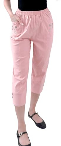 Pantalones Capri 3/4 Suaves para Mujer EUR 36-50 (Pink, 10)