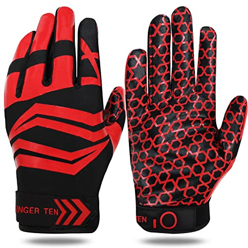 LOVMEAD American Football Handschuhe Erwachsener Jugend Herren Gloves Receiver Empfänger Handschuhe Ultra Stick für Sport Fußball (S, Rot)