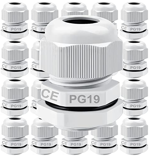 GUUZI 21st PG19 Kabelgenomföring, IP68 Vattentät Plast Justerbar 10-16 mm Kabelförskruvningar med Packningar (Vit)