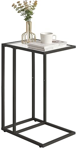 YMYNY Tavolini Bassi, Tavolino a Forma di C, Tavolino Laterale da Divano in Vetro Temperato per Piccoli Spazi con Struttura in Metallo, Tavolo da caffè, per Soggiorno, 40 x 30 x 63CM Nero HGD001B
