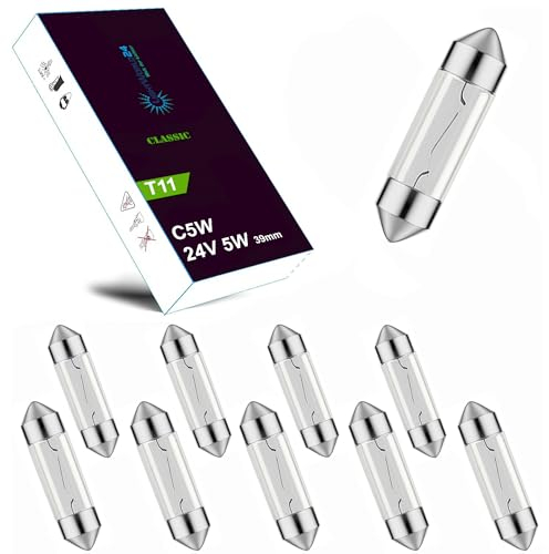 LIGHTWORLD24 10 x Lampadine Soffitte 24V 5W C5W SV8,5 39mm – Lampadine per illuminazione targa, ricambio per camion e autobus, luce interno veicolo