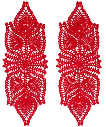 BOMHCS Centrini fatti a mano all'uncinetto con pizzo floreale, tovagliette all'americana, per casa, cucina, sala da pranzo, bar, runner da tavola (rosso, 15,2 x 48,3 cm, confezione da 2 pezzi)