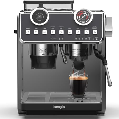 iceagle Espressomaschine EM653-2800W Siebträgermaschine mit Professioneller Milchaufschäumdüse, Kaffeemaschine mit 2 Heizsysteme, 20 Bar, 2.7 Liter, inkl. Zubehör, Edelstahl/Schwarz