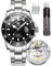 OLEVS Herrenuhr Großes Zifferblatt Datum Wasserdicht Mechanische Uhr Edelstahl Night Glow Luxus Vollautomatische Mechanische Uhr, 6650-Benhei, Modern