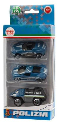 Giochi Preziosi - 3 Veicoli Die Cast Della Polizia Mod1 A Ruota Libera in Scala 1:64, Livrea Originale e Dettagli Serigrafati. Per Bambini Dai 4 Anni