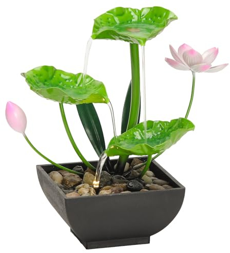 YOQUATE Water Fountain Indoor Waterfall Fountain 3-Tier Tabletop Fountain Lotus Desk Relaxation Home Decor Including Lots of Rocks and Soothing Sound Machine (Green 2)