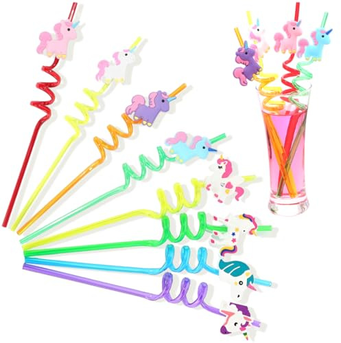 MUVONZI 8 Pezzi Cannucce Unicorno per Bambini, Design Unicorno e Spirale, Durabile, Plastica