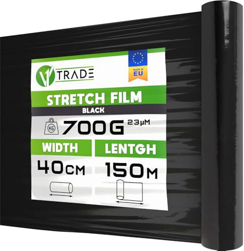 V1 Trade Film Noir Emballage - Film Palette 40cm x 150m - Plastique Protection pour Colis et Meubles