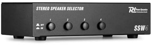 Power Dynamics SSW4 - Selector de Audio para Altavoces, Controlador Altavoces 4 Zonas, conmutación Independiente, Potencia Máx 100W, instalación fácil, Compatible 4-16 Ohmios, Accesorio Altavoz