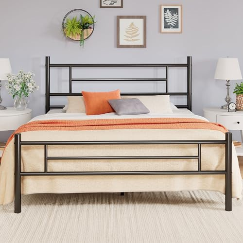 Allewie 14 Inch Queen Size Metal Platform Bed Frame with Headboard and Footboard, Underbed Storage, Strong Metal Slats Support, Mattress Foundation, No Box Spring Needed, Easy Assembly, Black