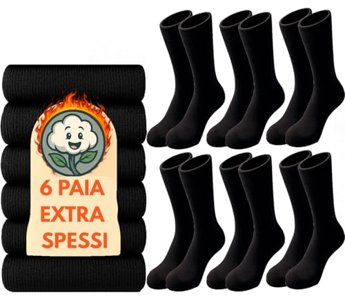 PS PROUTHS 6 Pares Calcetines Térmicos Hombre y Mujer – Calcetines Invierno Algodón o Lana - Calcetines Frío Extremo Interior Afelpado (FR/ES, Números, 40, 46, Regular, Regular, Algodón)