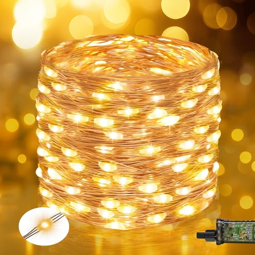 btfarm Luci Albero di Natale 8M 80 LED Timer Luci di Natale da Esterno ed Interno, 8 Modalità Filo di Rame Catena Luminosa Natalizia Impermeabile per Giardino Balconi, Bianco Caldo