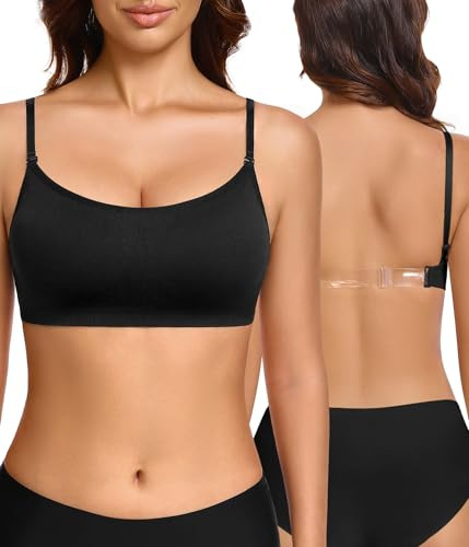 Yuson Girl BH för kvinnor, utan bygel, bh, rygglös, mjuk, sport, sömlös, bygellös, bekväm multiway-bärare, bh med avtagbar vadderad, osynlig bh för klänningar som är fria från ryggen, svart, M
