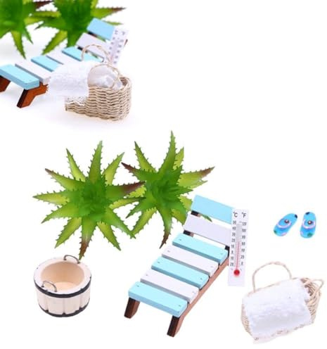 EasyByMall Set di 16 accessori per sauna in miniatura, resina, legno e plastica, accessori decorativi per sauna fai da te, massaggi, temi di nuoto