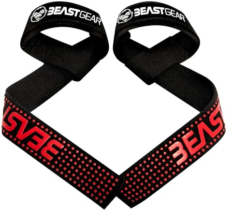 Beast Gear Zughilfen für Krafttraining - Lifting Straps für Fitness Bodybuilding mit 8mm Gepolstert, Handgelenk Bandagen für Gewichtheben, Gym Zubehör für Frauen und Männer (2er Set, 57.5cm)
