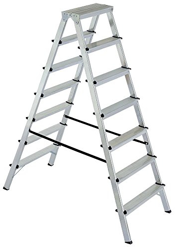 BRB Doppelleiter/Bockleiter aus Alu 2x7 Stufen, max. erreichbare Arbeitshöhe 3515 mm