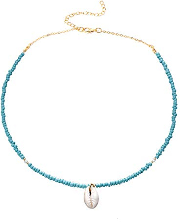 Yakiki Damen Trendy Böhmen Natur Shell Anhänger Türkis Perlen Kette Conch Choker Einfache Halskette