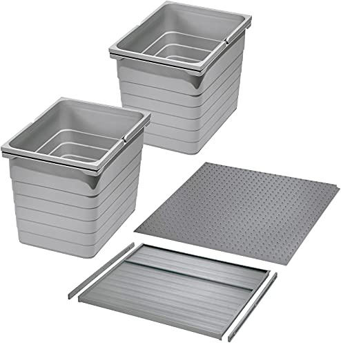 Ninka Sistema de separación de residuos eins2vier KB 500 mm Alto 310mm 2x 17L, 1x 50 cm Placa base, 1x 50cm Tapa 2x Carril de guía gris aluminio para Tandembox de SO-TECH®