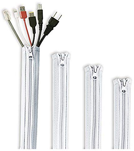 StangH Cable Management Sleeve White - Cord Organizer System Flexible Wire Hider Cover with Zipper, Avoid Messy Cables for PC Office/Computer/Home Theater, 19 Inch, Greyish White, 4 Pieces