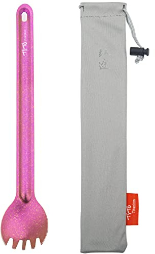 TiTo Titanium Long Handle Spork and Spoon Eco-Friendly Ultralight Portabale Flatware for Outdoor Camping Backpacking Hiking Travel Picnic Tableware with Bag(Rose Spork)