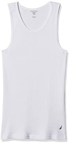 Nautica Men's 4 Pack Ribbed Cotton Tank Undershirts White