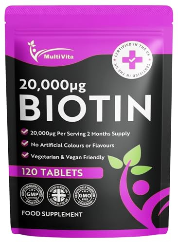 Biotin 20000 mcg Per Serving – 120 Vegan Tablets 2 Per Day not Capsules or Gummies – High Strength Biotin Supplement for Healthy Hair Growth, Skin & Nails – UK Made Vitamin B7 Tablets