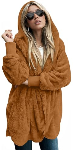 LONGYUAN Womens Jacket Winter Coats Hooded Cardigan Fleece Sweaters Caramel 2XL