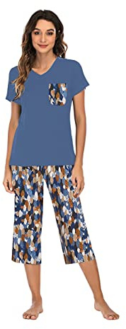 Famulily Women's Floral pjsLadies Pyjama Set Soft Short Sleeve Sleepwear Two Piece Mult L