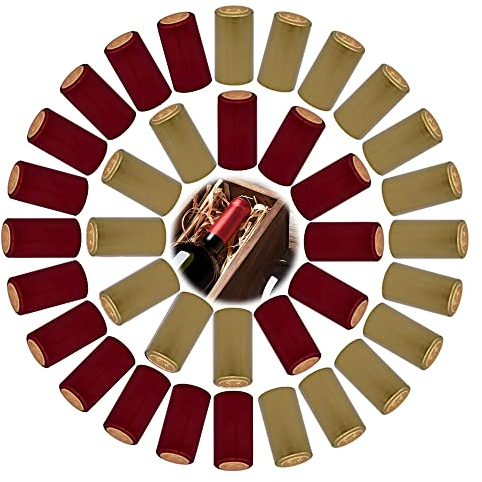 OHYER 100 Pièces Vin Capsules Rétractables en PVC Capsules Thermorétractables Bouteille Vin Capsules Rétractable Bouchon Thermorétractable pour Fête Famille Mariage Cave à Vin 30mm (Or, Rouge)