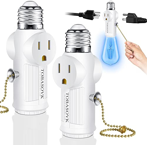 Light Socket to Plug Adapter, (2 Pack) Both Sides 3 Prong Light Bulb Outlet Socket Adapter, Heat-Resistant Materials Light Socket Adapter, Light Bulb Plug Adapter for Expansion Socket - White