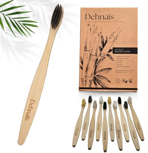 Lot de 10 Brosses à dent Bambou - Bambou naturel - Brosse à dent poils doux - Poils souples