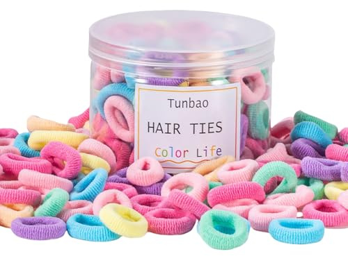 Tunbao 100 Psc Baby Hair Ties,Soft Cotton Toddler Hair Ties,Small Seamless Hair Bands for Girls and Kids,Multicolor Hair Elastics Ponytail Holders